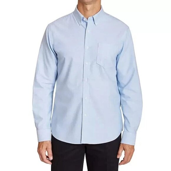 NWOT LANDS' END MEN'S 15.5 NO IRON SUPIMA PINPOINT OXFORD BUTTON DOWN BLUE - Picture 1 of 6